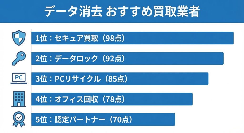 データ消去に強いパソコン買取業者の安心度ランキングを示すグラフ
