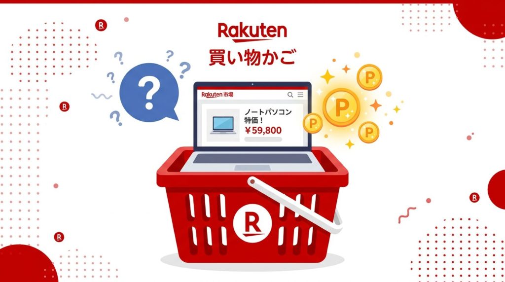 楽天の買い物かごに入った中古パソコンのイラスト：イメージ画像
