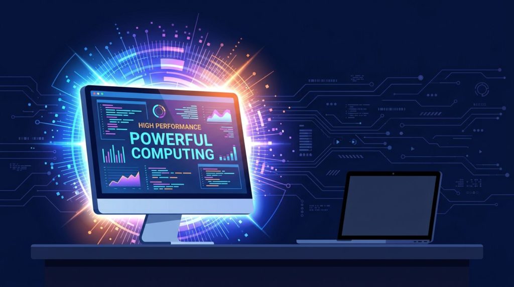 デスクトップパソコンの高性能さを表現したイラスト
